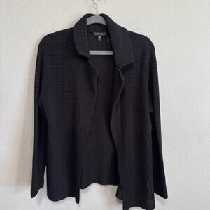 Eileen Fisher Textured Knit 100% Cotton Open Front Collared Cardigan Size Small